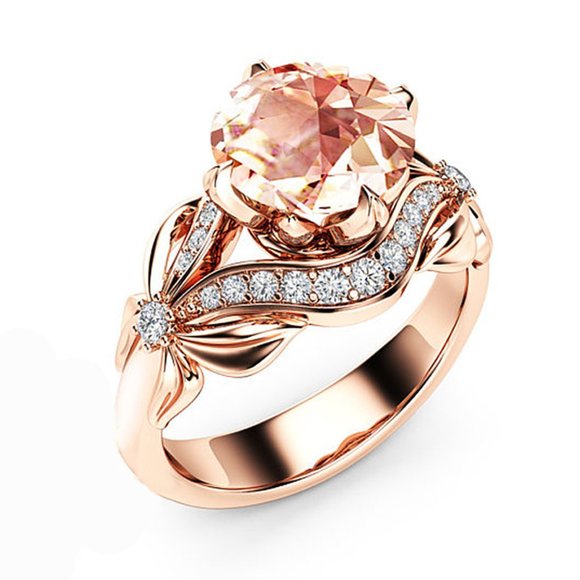 ✨ Big Round Champagne White Zircon Vintage Rings for Women, EVGG1511 - Picture 1 of 7